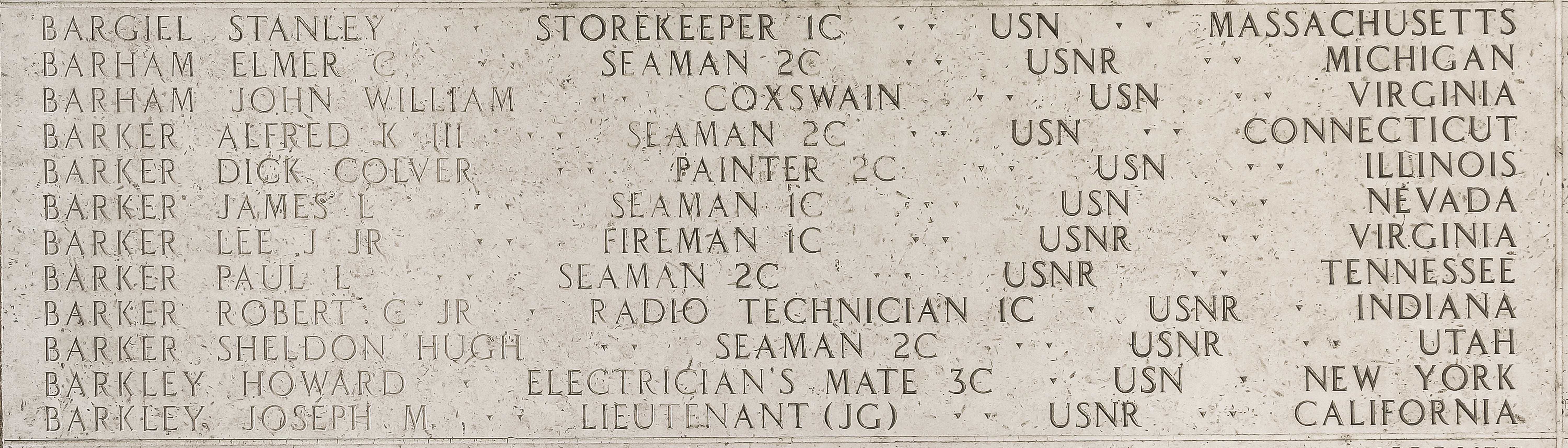 Sheldon Hugh Barker, Seaman Second Class